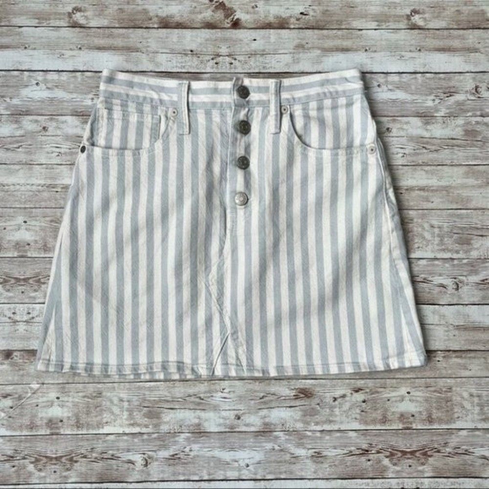 Madewell Striped Pompano A Line Button Front Mini Skirt Size 25 - Picture 2 of 9